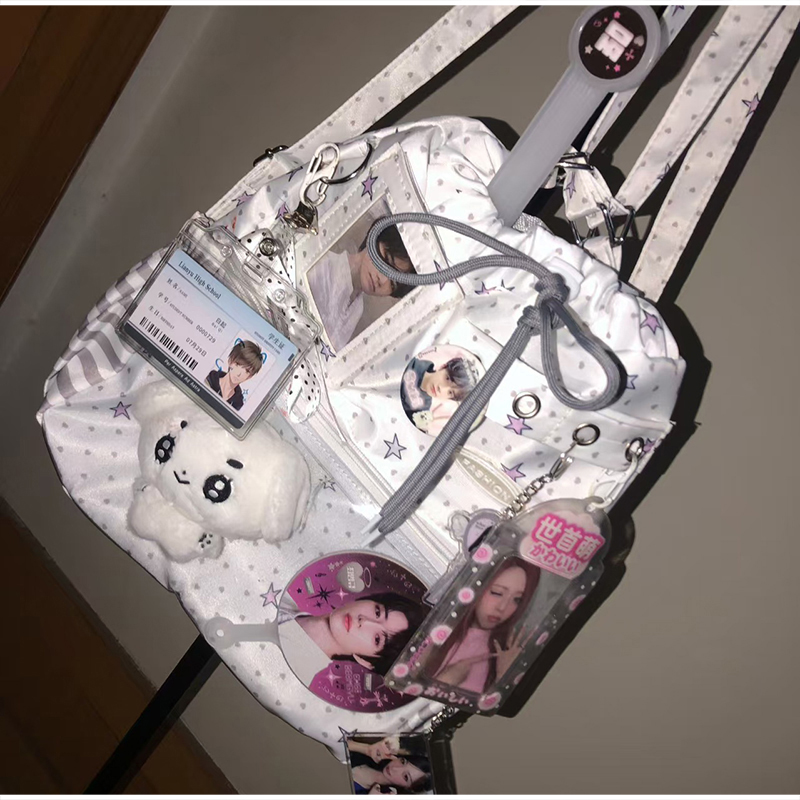 Anime Tote Bag - 폴카 도트 드로스트링 백팩 대용량 투명