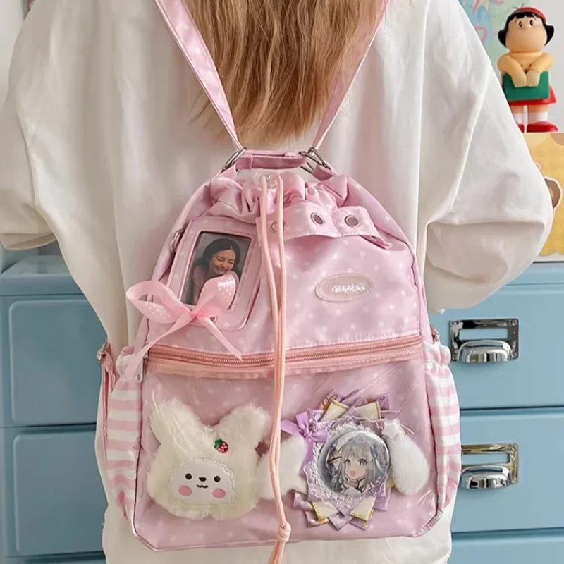 폴카 도트 드로스트링 백팩 대용량 투명 레이어 숄더백  - Anime Tote Bag 리뷰 및 가격